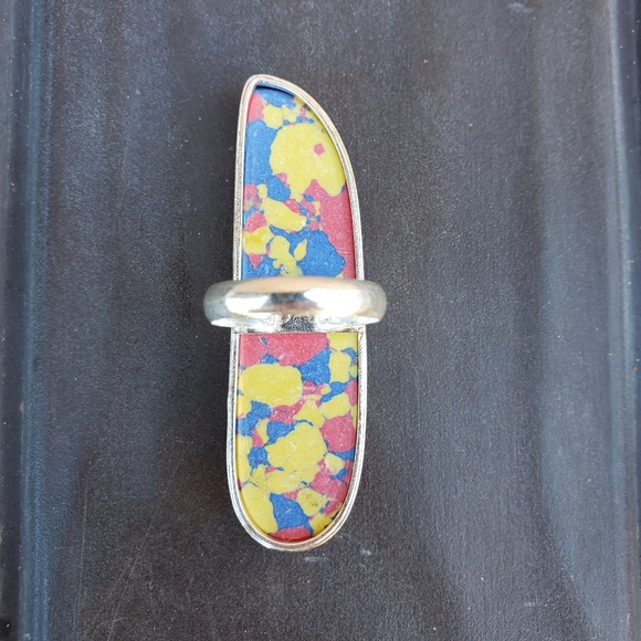 New Mosaic Balloon Jasper 925 Silver Statement Ring. - Picture 8 of 14